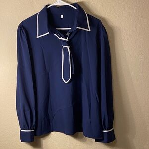 Source Unknown Navy Blouse with White Accents
